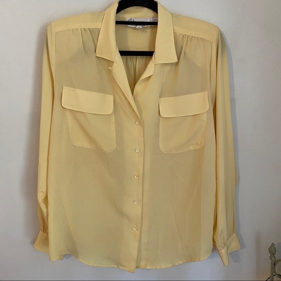 Vintage Soft butter Yellow Full Sleeves Blouse Collared - Picture 2 of 13